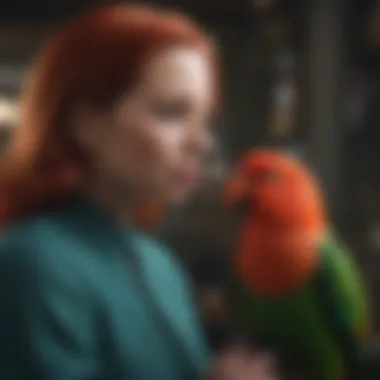 Eclectus female interacting with its owner