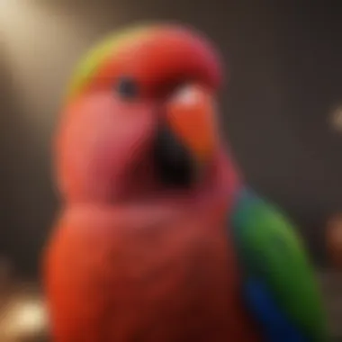 Close-up of Eclectus female showcasing vibrant plumage