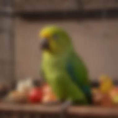 A cozy cage setup for green cheeked parakeets with toys and perches