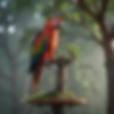 A pet owner maintaining a parrot tree stand with care