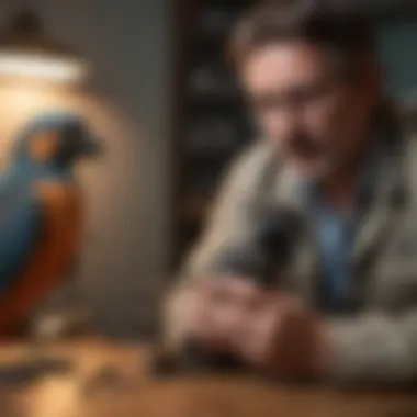 Professional Guidance in Avian Emergencies A vet consulting a bird owner over the phone