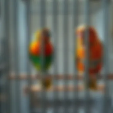 Illustration depicting bird behavior in a confined space versus a large cage.