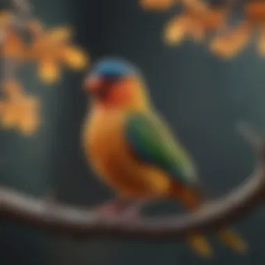 Colorful pet bird perched on a branch