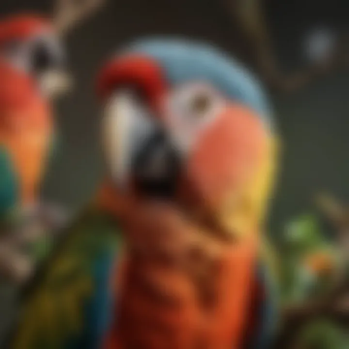 A vibrant parrot perched on a branch, showcasing its colorful feathers and personality.