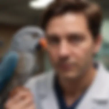 Veterinarian examining a pet bird's health