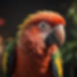 A vibrant parrot displaying its colorful feathers during molting