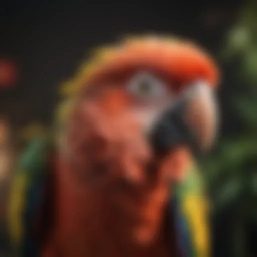 A vibrant parrot displaying its colorful feathers during molting