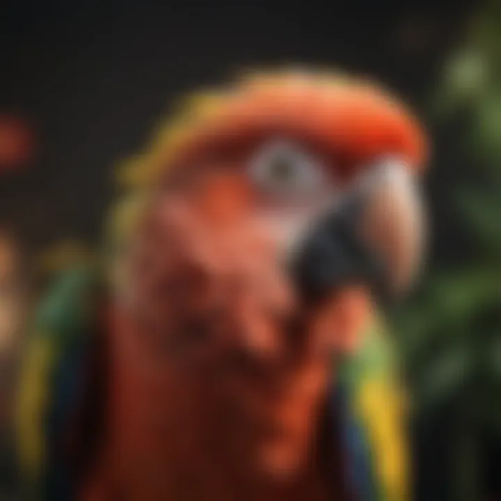 A vibrant parrot displaying its colorful feathers during molting