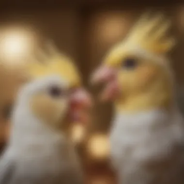 A charming cockatiel engaging in a playful conversation