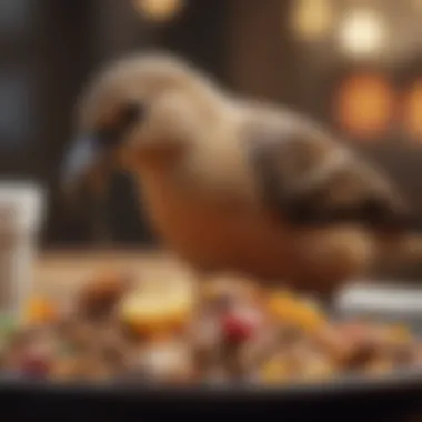 A close-up of a Badri bird enjoying a nutritious meal, emphasizing its dietary needs.