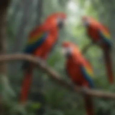 A serene environment highlighting the ideal habitat for scarlet macaws.