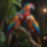 A vibrant macaw perched on a branch, showcasing its colorful plumage.