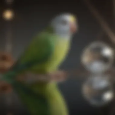 Parakeet Observing Reflection Close-up of a parakeet observing its reflection, highlighting emotional responses.