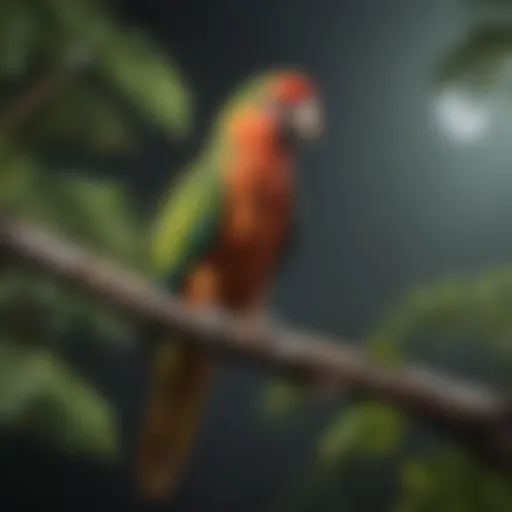 A vibrant parrot perched on a branch, symbolizing companionship.