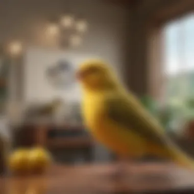 A serene scene of a canary singing in a bright room, representing emotional connection