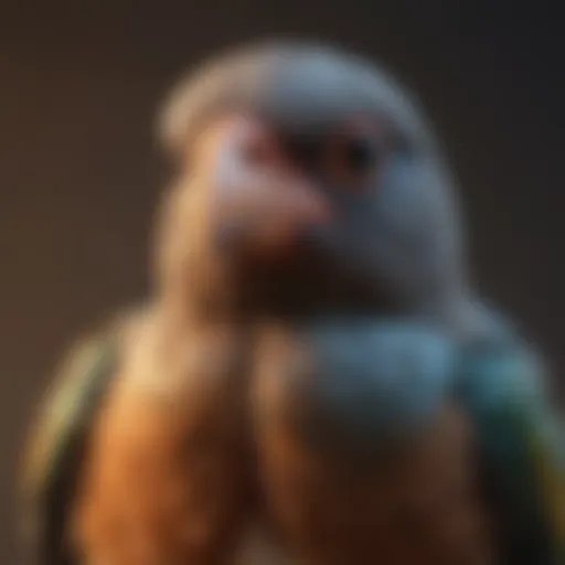 A close-up view of a bird's head showcasing its sensitive areas.