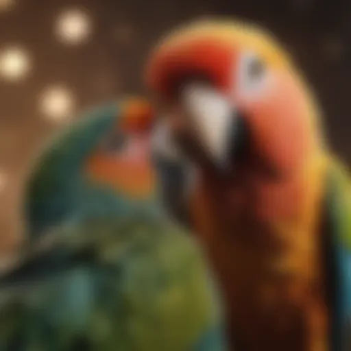 Close-up of a colorful parrot enjoying gentle petting