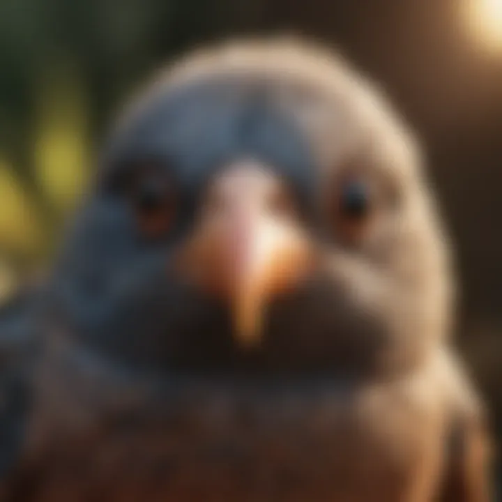 A close-up of a bird's head displaying signs of comfort and trust