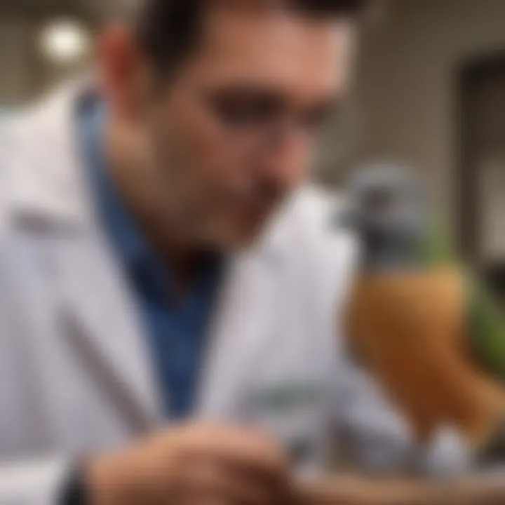 A veterinarian examining a pet bird, illustrating the importance of health check-ups.