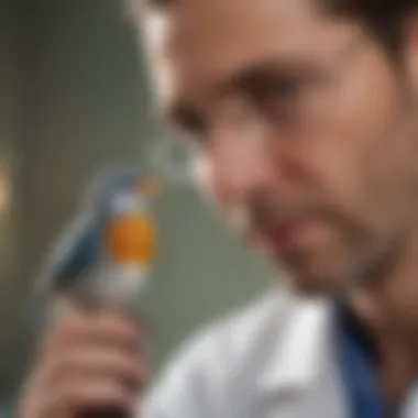 A veterinarian examining a pet bird, emphasizing the importance of regular check-ups.