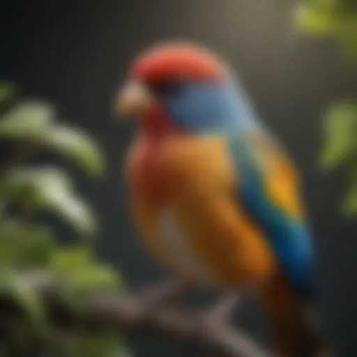 Close-up of a colorful pet bird perched on a branch