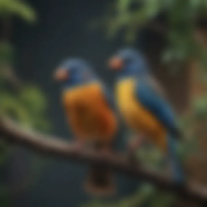 Healthy pet birds perched on a branch