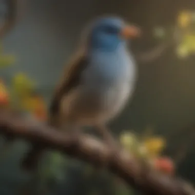 Popular Bird Species of the Victorian Era A close-up view of popular Victorian pet bird species perched on a branch
