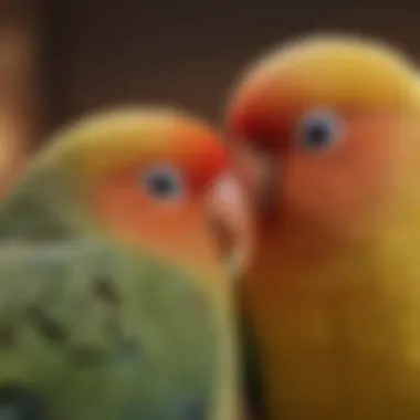 A close-up of a lovebird snuggling with its owner