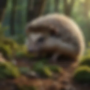 A hedgehog nestled in a lush forest habitat