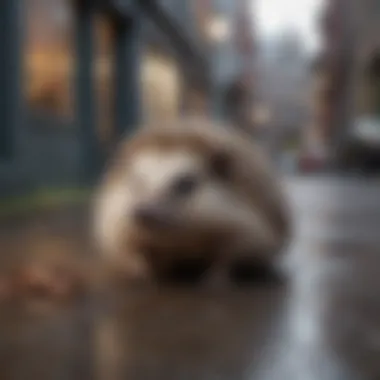 Hedgehogs in an Urban Environment Urban landscape with hedgehogs adapting to city life