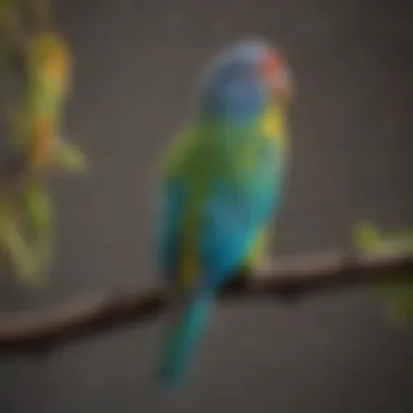 A vibrant parakeet perched on a branch, showcasing its colorful feathers.