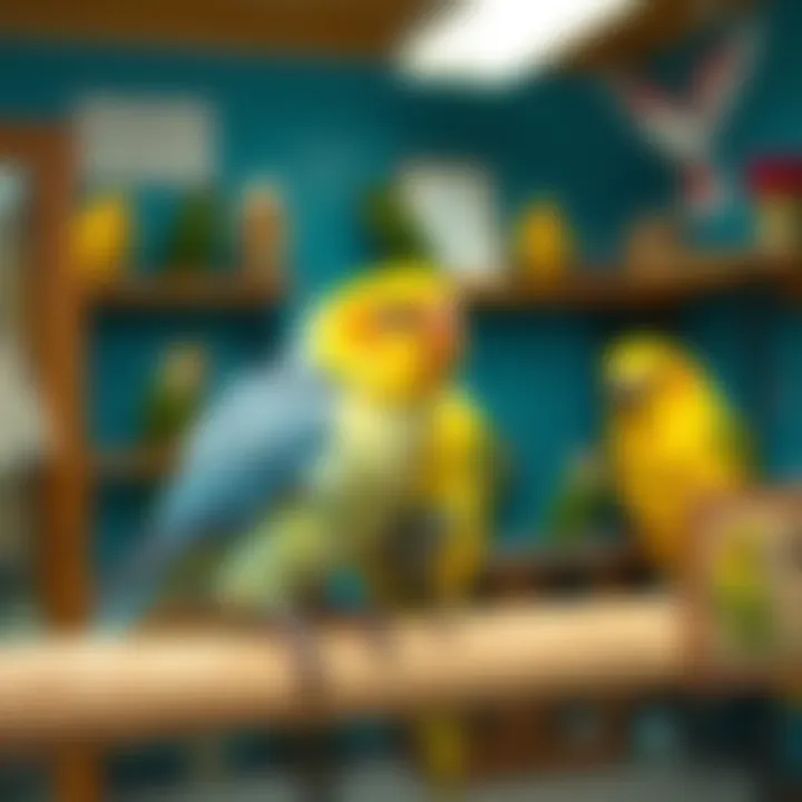 An adoption center showcasing available birds