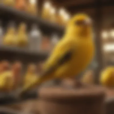 Pet store showcasing a variety of canary birds available for purchase