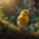 A vibrant canary singing in a lush environment