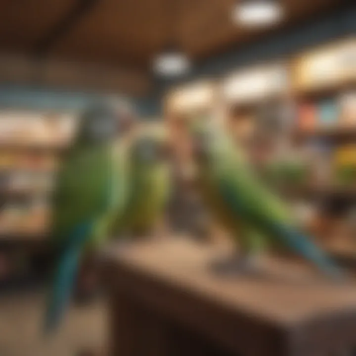 A cozy pet store showcasing various birds