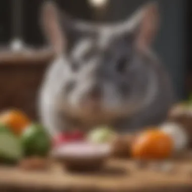 A variety of chinchilla food and treats laid out