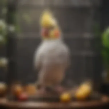 An Ideal Cockatiel Habitat A beautifully designed cockatiel cage with various natural elements and toys